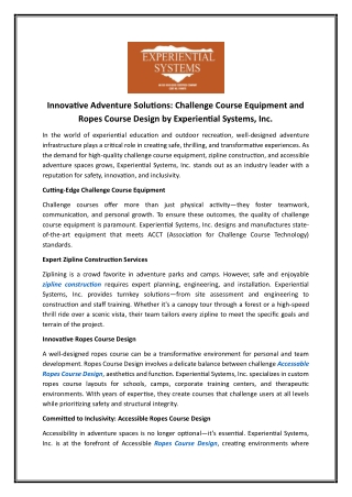 Accessable Ropes Course Design | Experientialsystems.com