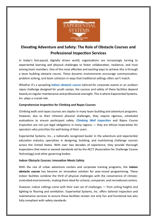 Ropes Course Inspection | Experientialsystems.com