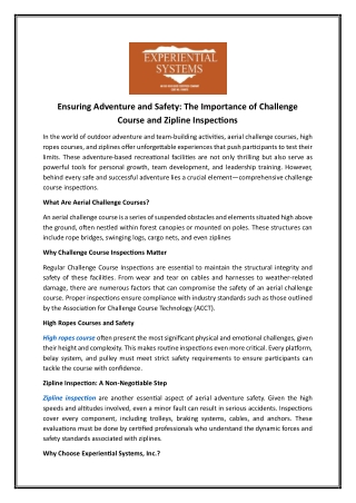 Zipline Inspection | Experientialsystems.com