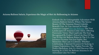 Arizona Balloon Safaris, Experience the Magic of Hot Air Ballooning in Arizona