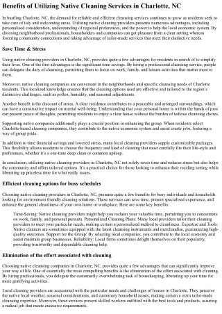 Benefits Of Using Native Cleansing Companies In Charlotte, NC