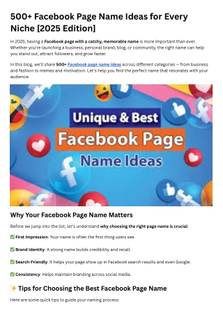 Facebook Page Name Ideas