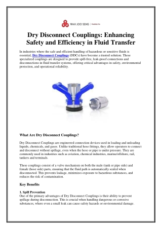 Dry Disconnect Couplings Enhancing Safety and Efficiency in Fluid Transfer