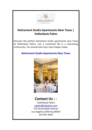 Retirement Studio Apartments Near Texas  Hollenbeck Palms