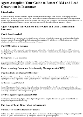 Agent Autopilot Your Guide to Better CRM and Lead Generation in Insurance