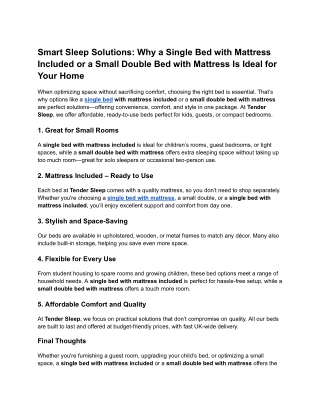 Smart Sleep Solutions_ Why a Single Bed with Mattress Included or a Small Double Bed with Mattress Is Ideal for Your Hom