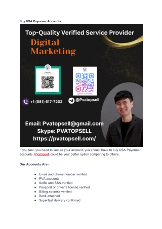 Buy Verified Payoneer Accounts - 100% Fully Verified & secure