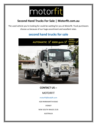 Second Hand Trucks For Sale | Motorfit.com.au