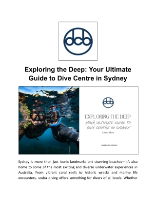 Exploring the Deep: Your Ultimate Guide to Dive Centre in Sydney