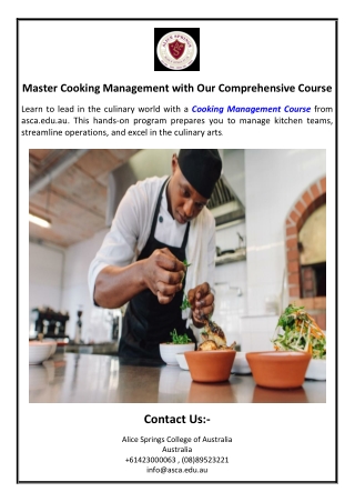 Master Cooking Management with Our Comprehensive Course