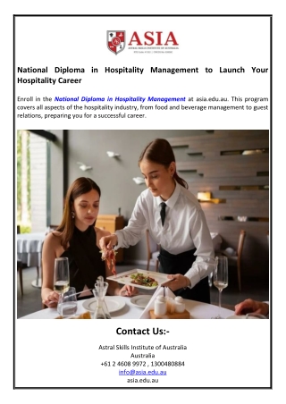 National Diploma in Hospitality Management to Launch Your Hospitality Career