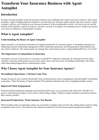 Transform Your Insurance Business with Agent Autopilot