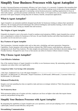 Simplify Your Business Processes with Agent Autopilot