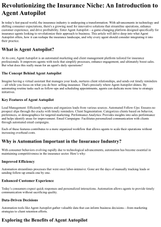 Revolutionizing the Insurance Niche An Introduction to Agent Autopilot