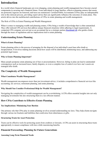 The Role of CPAs in Estate Planning and Wealth Management