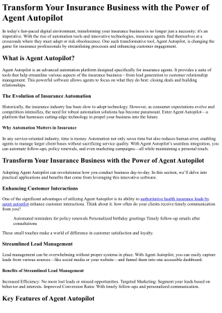 Transform Your Insurance Business with the Power of Agent Autopilot