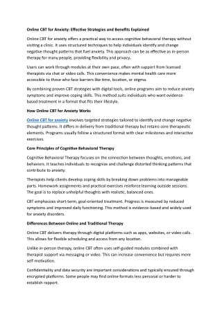 Online CBT for Anxiety: Effective Strategies and Benefits Explained