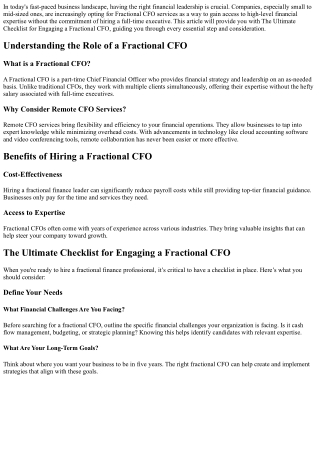 The Ultimate Checklist for Engaging a Fractional CFO