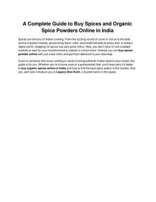 A Complete Guide to Buy Spices and Organic Spice Powders Online in India