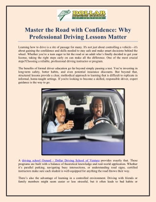 Master the Road with Confidence Why Professional Driving Lessons Matter
