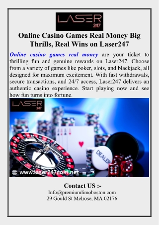 Online Casino Games Real Money Big Thrills, Real Wins on Laser247
