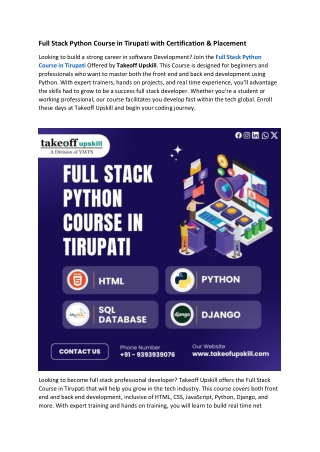 Full Stack Python Course in Tirupati with Certification