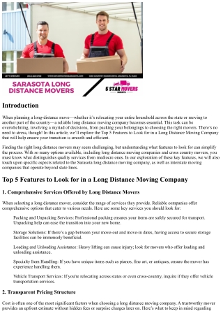 Top 5 Features to Look for in a Long Distance Moving Company