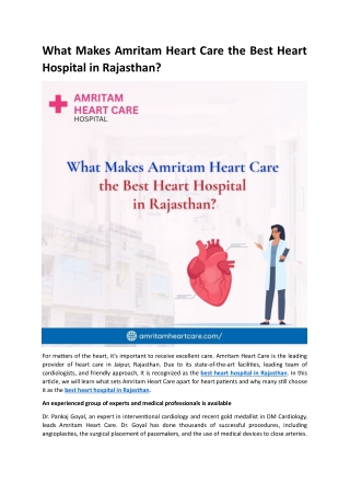What Makes Amritam Heart Care the Best Heart Hospital in Rajasthan