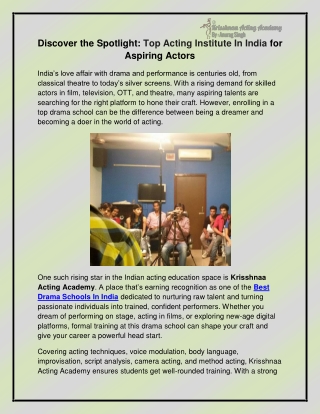 Best Drama Schools In India