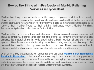 Revive the Shine with Professional Marble Polishing Services in Hyderabad