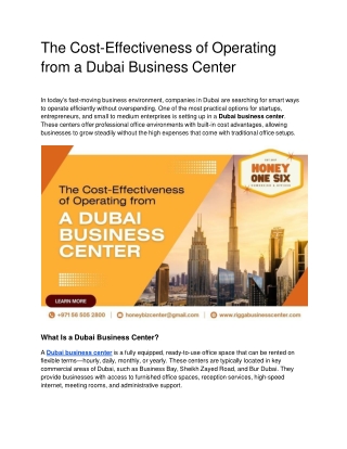 The Cost-Effectiveness of Operating from a Dubai Business Center