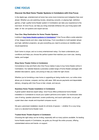 Discover the Best Home Theater Systems in Coimbatore