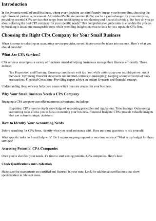 Choosing the Right CPA Company for Your Small Business