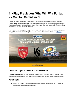 11xPlay Prediction Who Will Win Punjab vs Mumbai Semi-Final