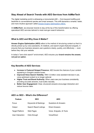 Stay Ahead of Search Trends with AEO Services from AdMarTech
