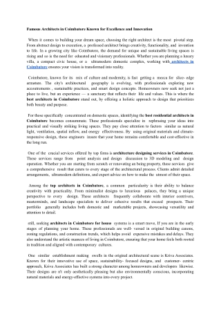 Famous Architects in Coimbatore Known for Excellence and Innovation