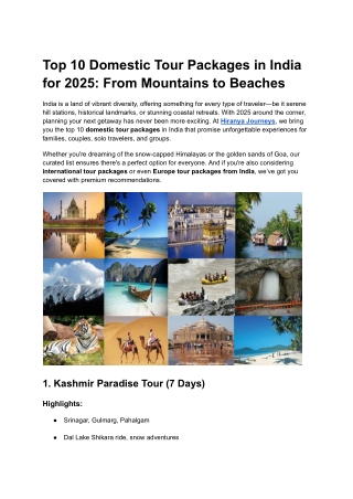 Domestic Tour Packages