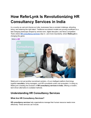 How ReferLynk Is Revolutionizing HR Consultancy Services in India
