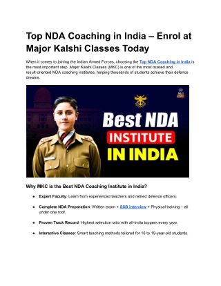 Top NDA Coaching in India – Enroll at Major Kalshi Classes Today