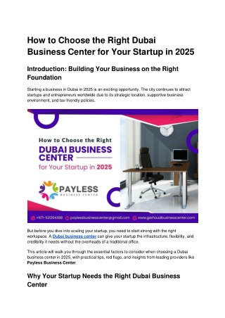 How to Choose the Right Dubai Business Center for Your Startup in 2025