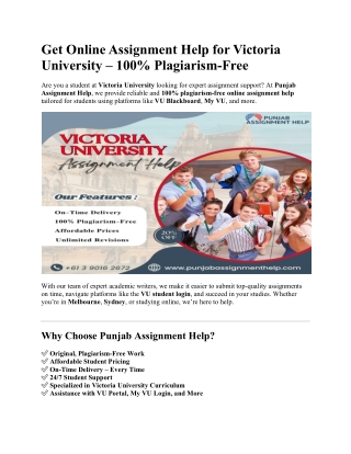 Get Online Assignment Help for Victoria University – 100% Plagiarism-Free