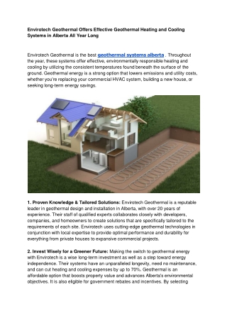 Envirotech Geothermal Offers Effective Geothermal Heating and Cooling Systems in Alberta All Year Long