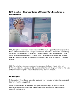 IOCI Hospital Mumbai – Leading Cancer Care in Maharashtra