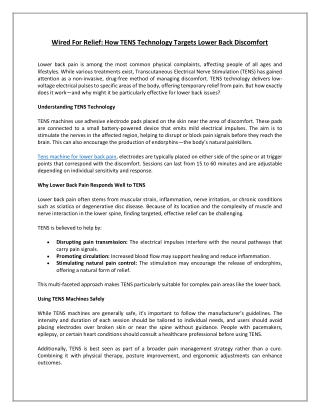 Wired For Relief How TENS Technology Targets Lower Back Discomfort