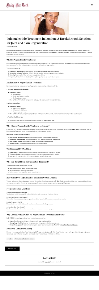 Polynucleotide Treatment in London A Breakthrough Solution for Joint and Skin Regeneration - Daily Biz Tech