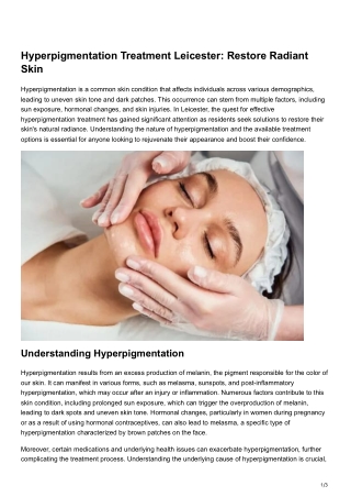 Hyperpigmentation Treatment Leicester Restore Radiant Skin