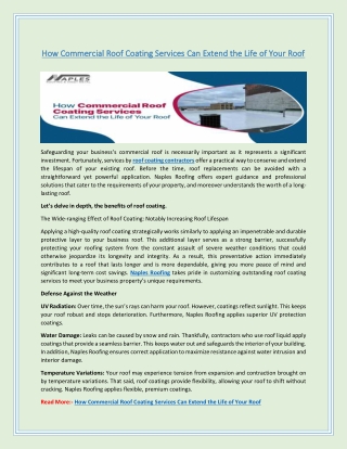 How Commercial Roof Coating Services Can Extend the Life of Your Roof