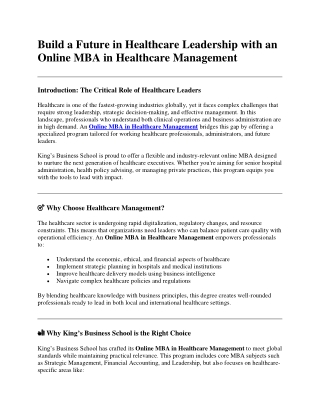 Build a Future in Healthcare Leadership with an Online MBA in Healthcare Management