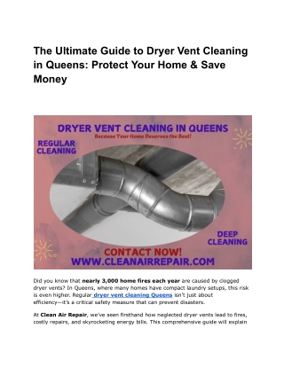The Ultimate Guide to Dryer Vent Cleaning in Queens_ Protect Your Home & Save Money