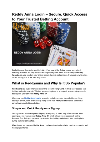 Reddy Anna Login – Secure, Quick Access to Your Trusted Betting Account